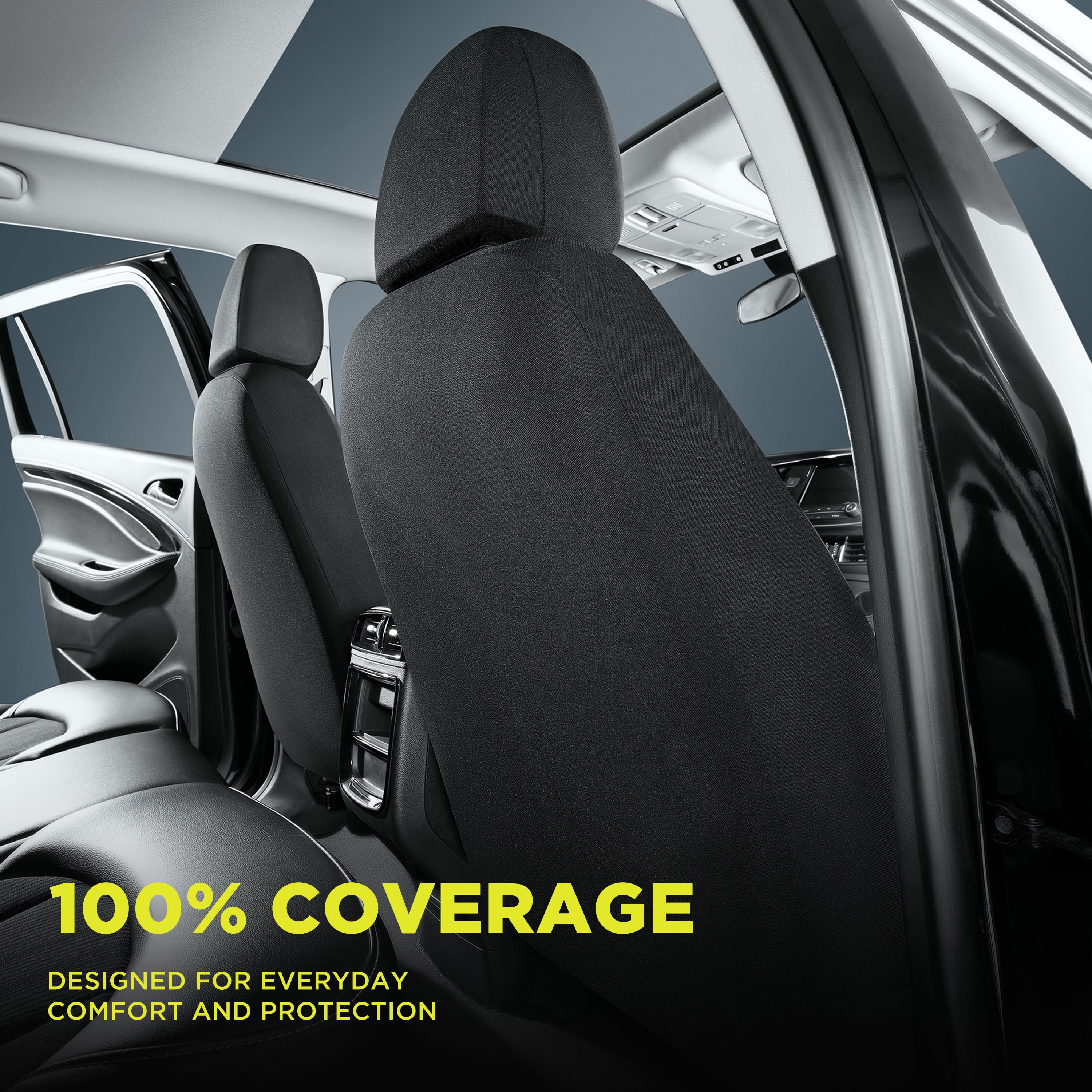 Road Comforts Car Seat Cover Leather Mesh Front Car Seat Cover, Airbag Compatible, Universal Fits Car, Truck, SUV, Vans - Black