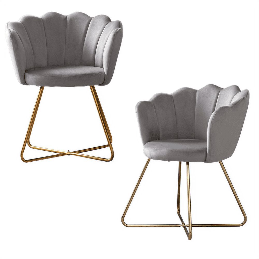 Accent Chair Set of 2, Conversation Lounge Chair With Gold Metal Plated Legs and Lotus Linear Backrest, Comfy Side Chair for Living Room Bedroom Office, Grey - image 3 of 7