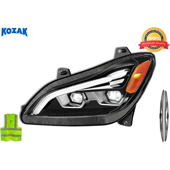 Full LED Headlight Assembly Black Housing Left Driver Side Compatible with T680 Next Gen 2022 