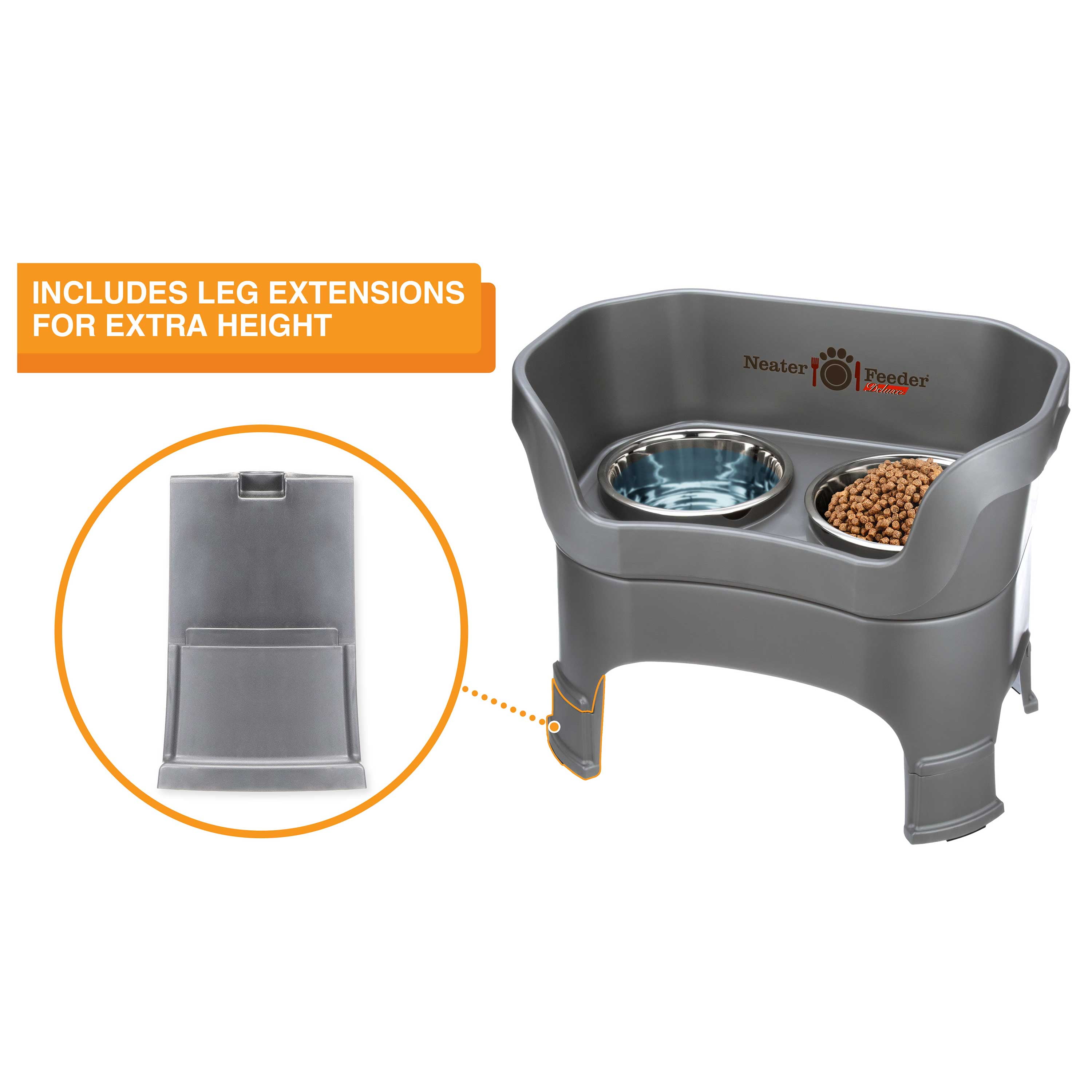Neater Feeder Deluxe Elevated Mess-Proof Food & Water Bowls for Large Dogs, Gunmetal