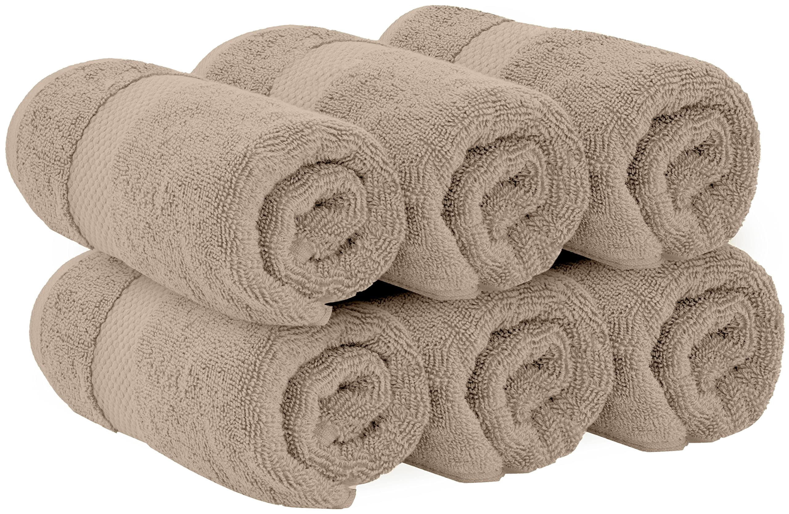White Classic Hotel Collection Luxury Soft Cotton Hand Towels, Taupe, 16 x 30, 6 Pack