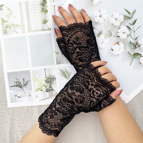 Breathable Lace Fingerless for Sun Driving Cycling Outdoor Summer Stretch Floral Pattern Fashionable for Daily Activities and Travel