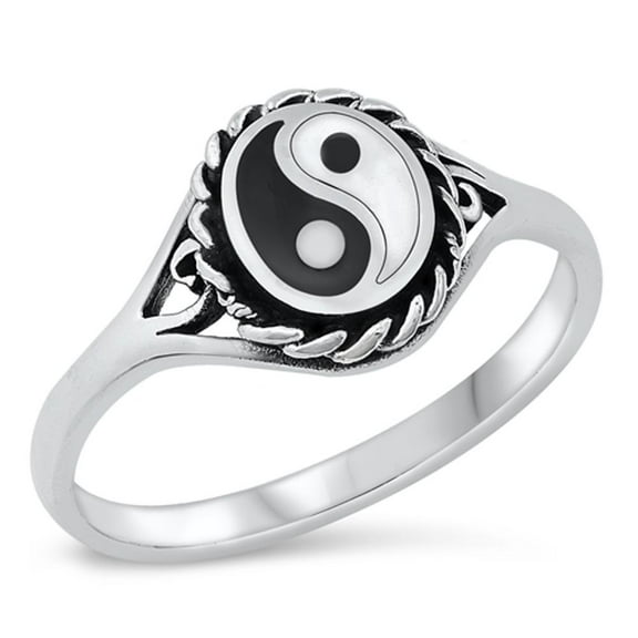 CHOOSE YOUR COLOR Vintage Yin & Yang Ring .925 Sterling Silver Band Jewelry Female Male Size 7