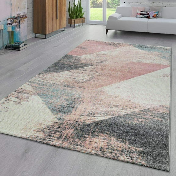 Paco Home Area Rug Abstract Geometric Pattern Fashionably Faded in Multicolor Pink Cream Gray Blue, Size: 2'8" x 4'11"