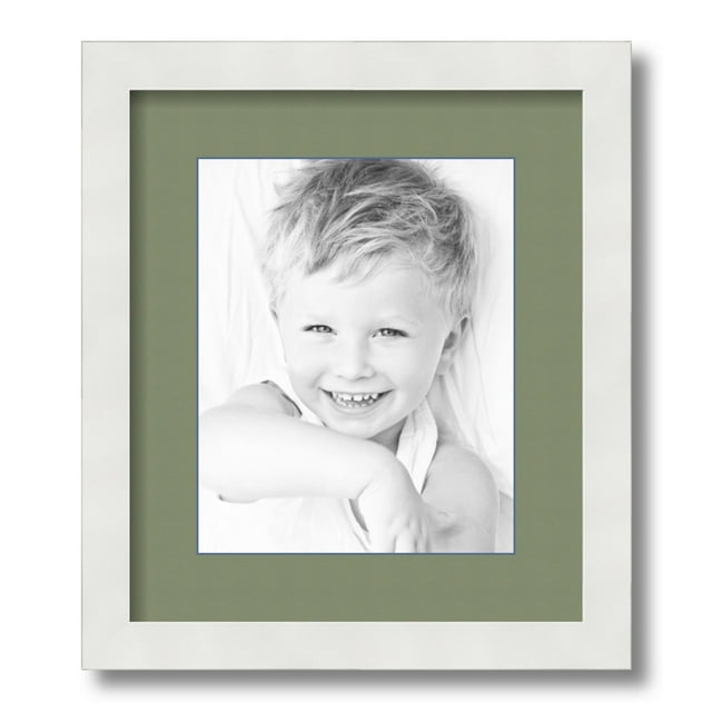 ArtToFrames 12x14 Matted Picture Frame with 8x10 Single Mat Photo Opening Framed in 1.25 Satin White Frame and 2 Basil Mat (FWM-3966-12x14)