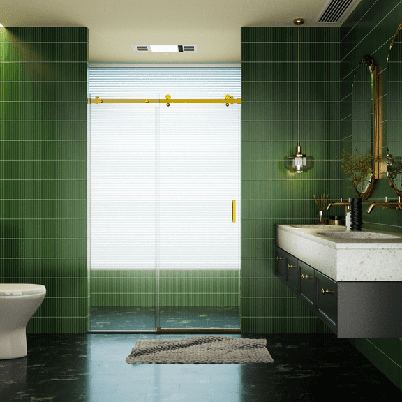 46-48"W x 76"H Frameless Single Sliding Shower Door, 5/16"(8mm) SGCC Tempered Glass, Brushed Gold