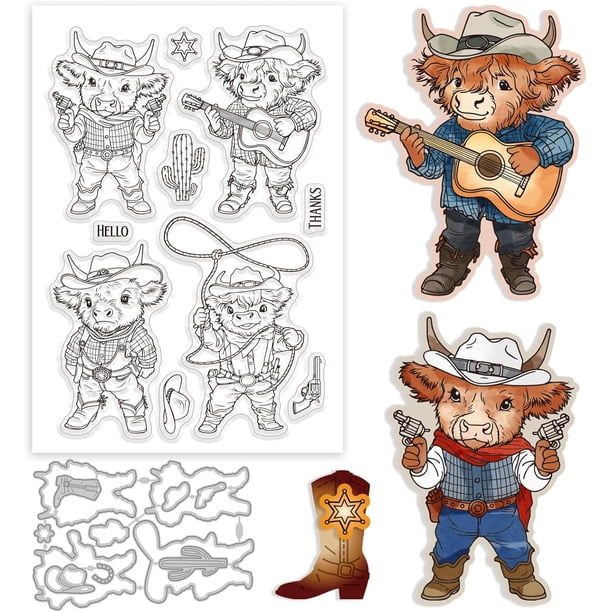 Juego de sellos y troqueles transparentes de vaquero para hacer tarjetas, sellos de silicona transparentes de metal, cactus, sombrero de vaquero, troqueles para álbumes de recortes y fotos.