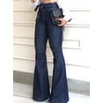 thumbnail image 3 of DYMADE Womens High Waist Denim Jeans Bell Bottom Flare Pants Full Length Trousers, 3 of 6