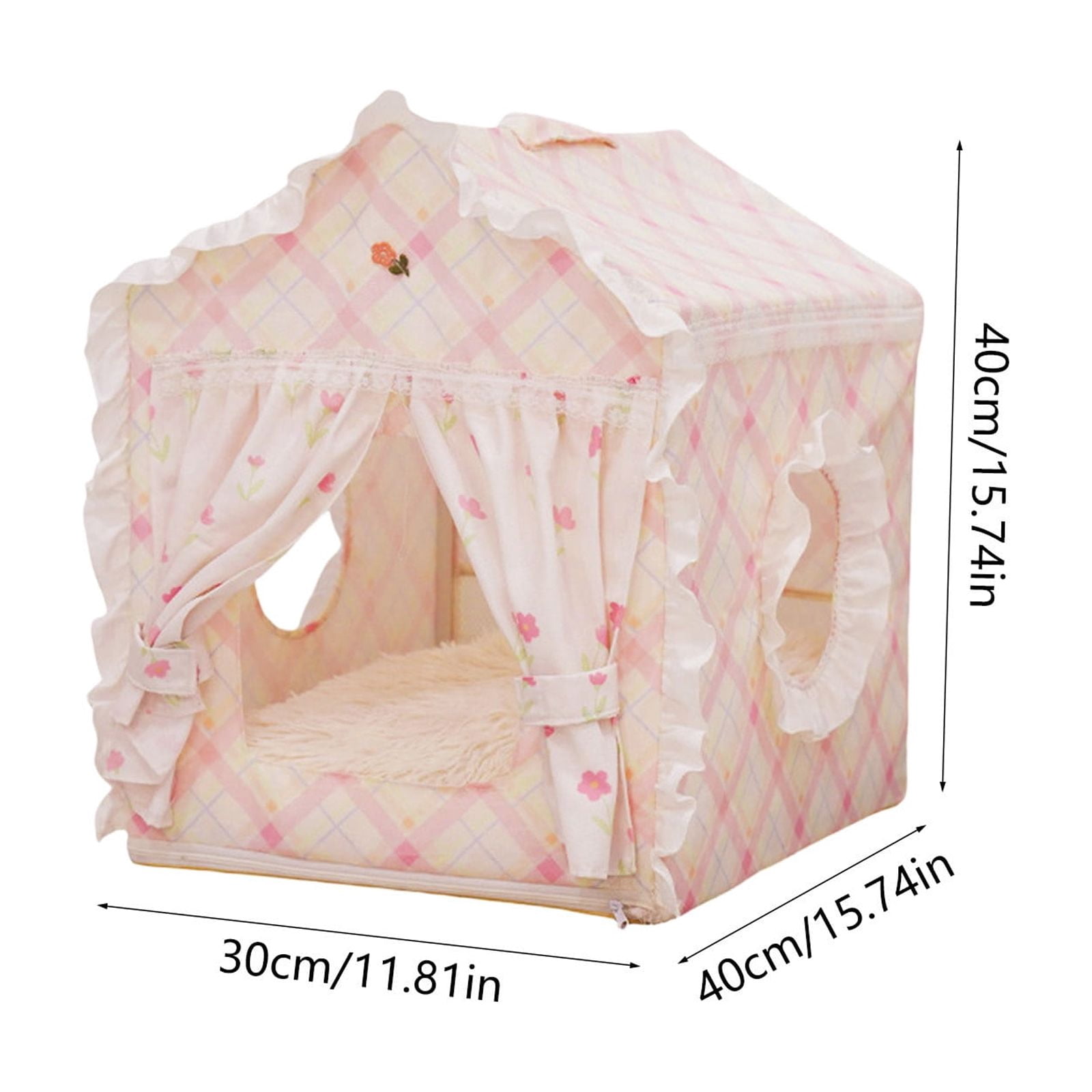 Indoor Dog House with Frame, Cute Dog Tent Bed with Cover Cave, Breathable, Washable, and Foldable House, Suitable for Puppy and Cats Pink