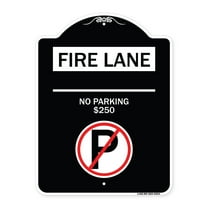 SignMission Designer Series Sign - Fire Lane - No Parking $250 Fine (With No Parking Symbol) | Black & White 18" x 24" Heavy-Gauge Aluminum Architectural Sign | Made in the USA