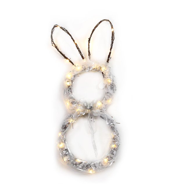 EIMELI Easter Bunny Light Folding Rattan Ring Light String Ribbon Lights Easter Bunny Garland Pendant Hanging Ornaments