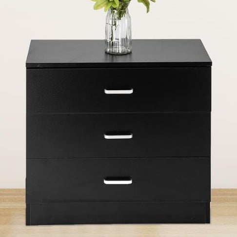 Ktaxon 3-Drawer Dresser, Pure Black, P2 Wood with Metal Handles