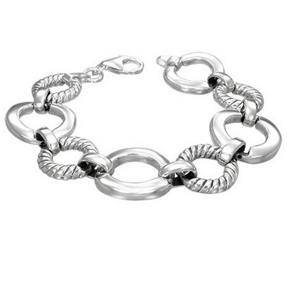 925 Sterling Silver Circle Round Link Chain Womens Bracelet with Clasp