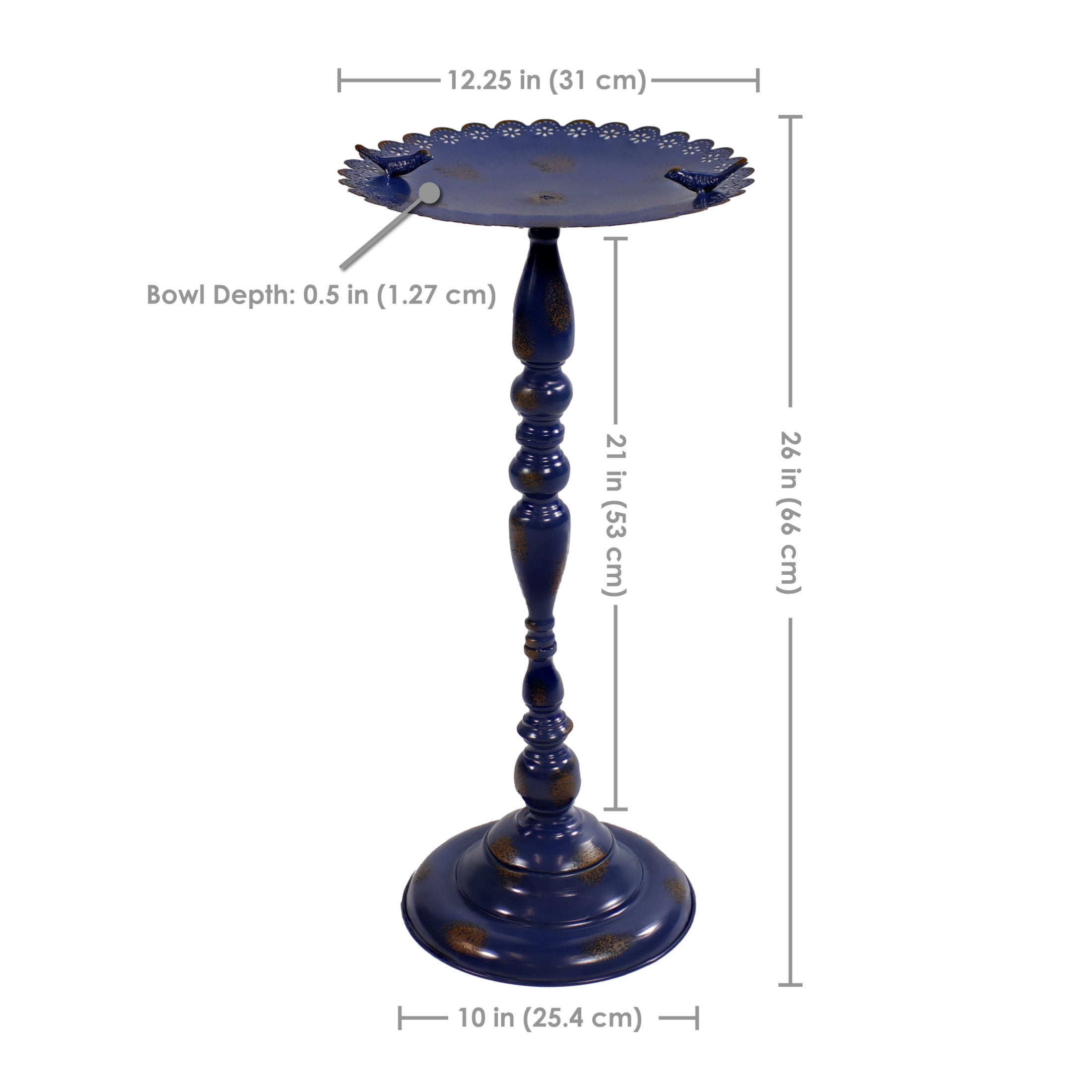 Sunnydaze Feathered Friends Freestanding Metal Outdoor Bird Bath, Blue