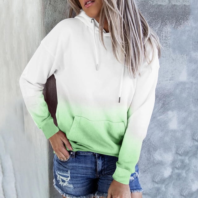 Simua Women's Fashion Hoodies Long Sleeve Color Gradient Pullover Tops Loose Sweatshirt with Pocket