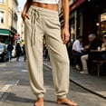 thumbnail image 2 of Women's Cotton Linen Joggers Ihhxva Drawstring Pants with Pockets Casual Elastic Waist Trousers Loose Fit Summer Straight Leg S-2XL, 2 of 6