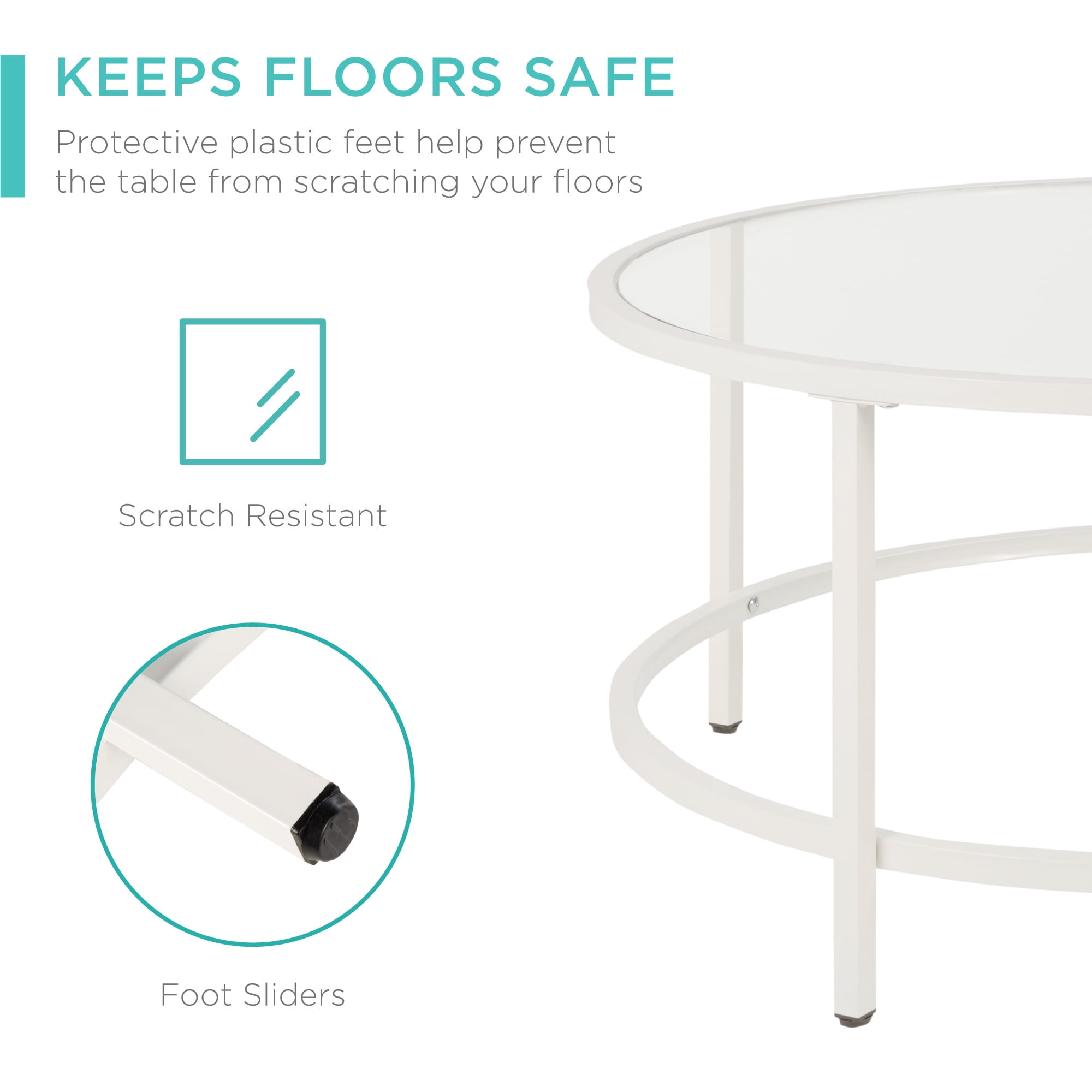 Best Choice Products 36in Round Tempered Glass Coffee Table for Home, Living Room, Dining Room - White