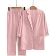 thumbnail image 3 of QUYUON Womens Blazer Suit Linen Sets 2 Piece Outfits Blazer Set with Pants Ladies Long Sleeve Notched Lapel Single Button Blazer Jackets Pockets Business Office Work Pant Suits Pink XXL, 3 of 8