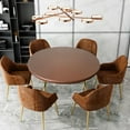 thumbnail image 3 of Polyester Round Fitted Table Cloth Protector 27.5-33.5"""" Wipeable Table Cover coffee, 3 of 8