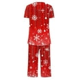 thumbnail image 5 of Nfurl Womens Christmas Holiday Pajamas Sets Comfy Snowflake Print Short Sleeve Tops and Capri Pants Petite Lounge Set Winter Xmas Sleepwear Red L, 5 of 6