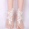 thumbnail image 2 of Sandalias descalzas de encaje blanco, zapatos de novia con tobillera de boda en la playa, 2 of 9