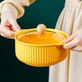 thumbnail image 5 of Ceramic Soup Bowl With Handles And Lid Ceramic Serving Bowl Set for Soup Instant Noodles Soup Mug Modern Simple Style Cereal Bowl Table Decoration Yellow, 5 of 5