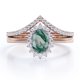 thumbnail image 1 of JeenMata Anillo de Bodas Halo Ágata Verde Musgo Transparente con Bandas y Moissanita 1,5 ct Huevo: Conjunto Pavé V: Baño Oro Rosa 18 K sobre Plata, 1 of 6