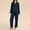 *Navy, variant on Women's Collared Pajama Set, Long Sleeve Button Down Top and Long Pants Loungewear Sleepwear Black,Women's Plus M