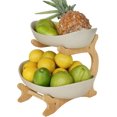 thumbnail image 1 of Cesta de frutas de 2 niveles para encimera de cocina, frutero de cerámica para encimera de cocina, frutero, organizador de cocina, grande, color caqui, 1 of 7