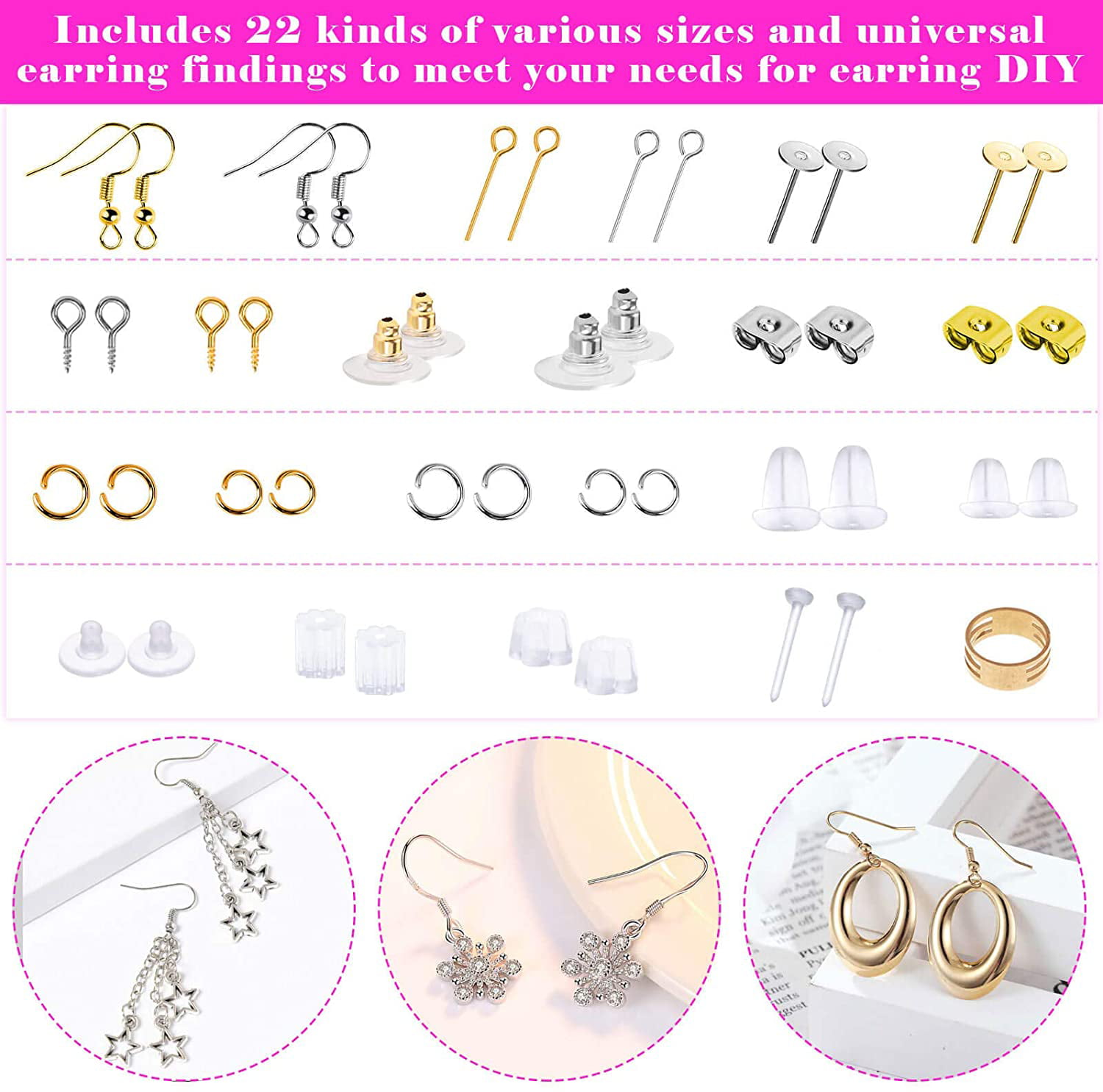 Earring Making Supplies Kit, 2418pcs Earring Hardware Pieces Repair Parts  with Earring Hooks Posts Backs and Jump Rings for Making Earrings Studs and