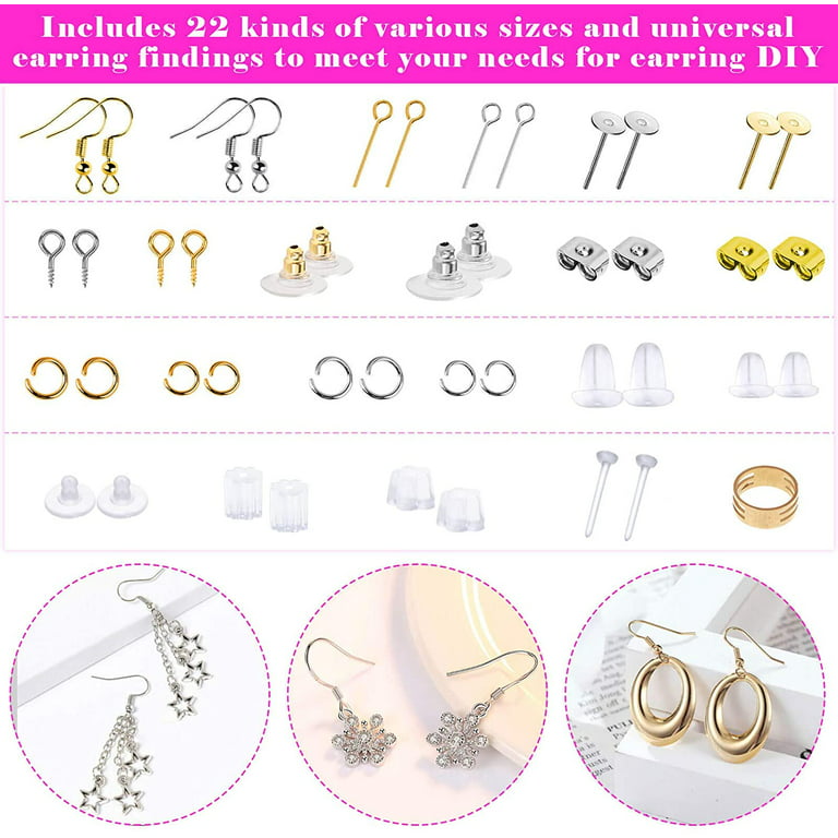 Earring Making Kit, 2450Pcs Earring Making Supplies Kit with Earring Hooks, Earring Posts and Backs, Jump Rings for Jewelry Making, adult Unisex, Size