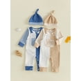 thumbnail image 3 of Loicainy Infant Baby Boy Fall Outfit 3 6 12 18 Months Striped Rompers and Front Pockets Overalls with Hat Clothes Set, 3 of 8