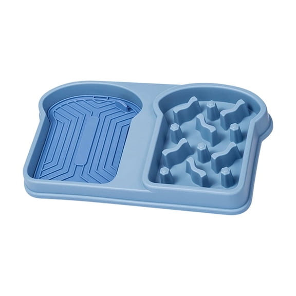 Slow Feeder Pet Bowl, Bread Shaped 2-in-1 Double Dish Detachable Licking Pad Non-Spill Interactive Puzzle Feeder To Prevent Choking Indoor Cats Small Canine Breeds. Blue