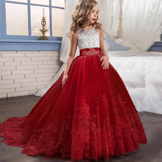 Vestido infantil Vestido de boda para niñas Vestido de princesa acampanado a juego de colores Vestido de boda de flores para niñas