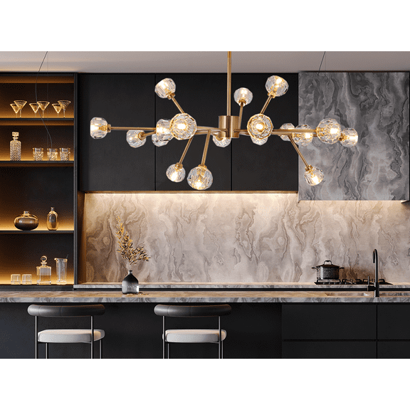 Lighting Modern Gold Globe Sputnik Chandelier 18-Light transparent Glass Ball Round Pendant Lighting Mid Century Contemporary Starburst Chandelier Kitchen Island Dining Lights Fixture (18-Light)