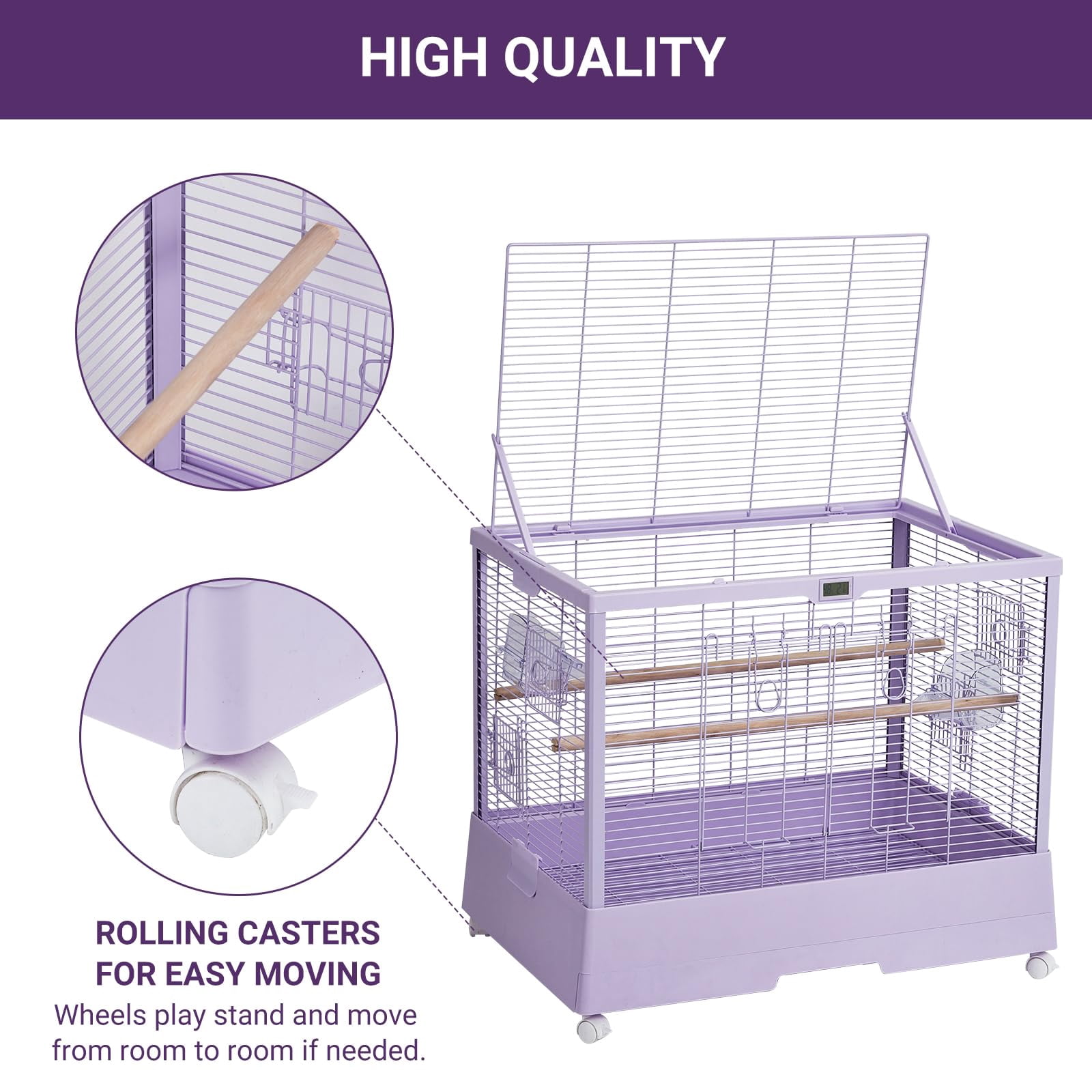Ataucjin Standing Large Bird Cage, Wrought Iron Flight Bird Cage with Rolling Stand and Slide Out Tray, Parakeet Cage Bird Cage for Parrots, Macaw, Cockatiels, Canary, Finch, Lovebirds, Pigeons
