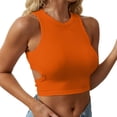 thumbnail image 3 of Gsakboxl Summer Tops for Women Summer Ribbed Knit Crop Tank Top Cutout Sleeveless Crewneck Racerback Slim Fit Breathable Fashion Cami Orange, 3 of 7