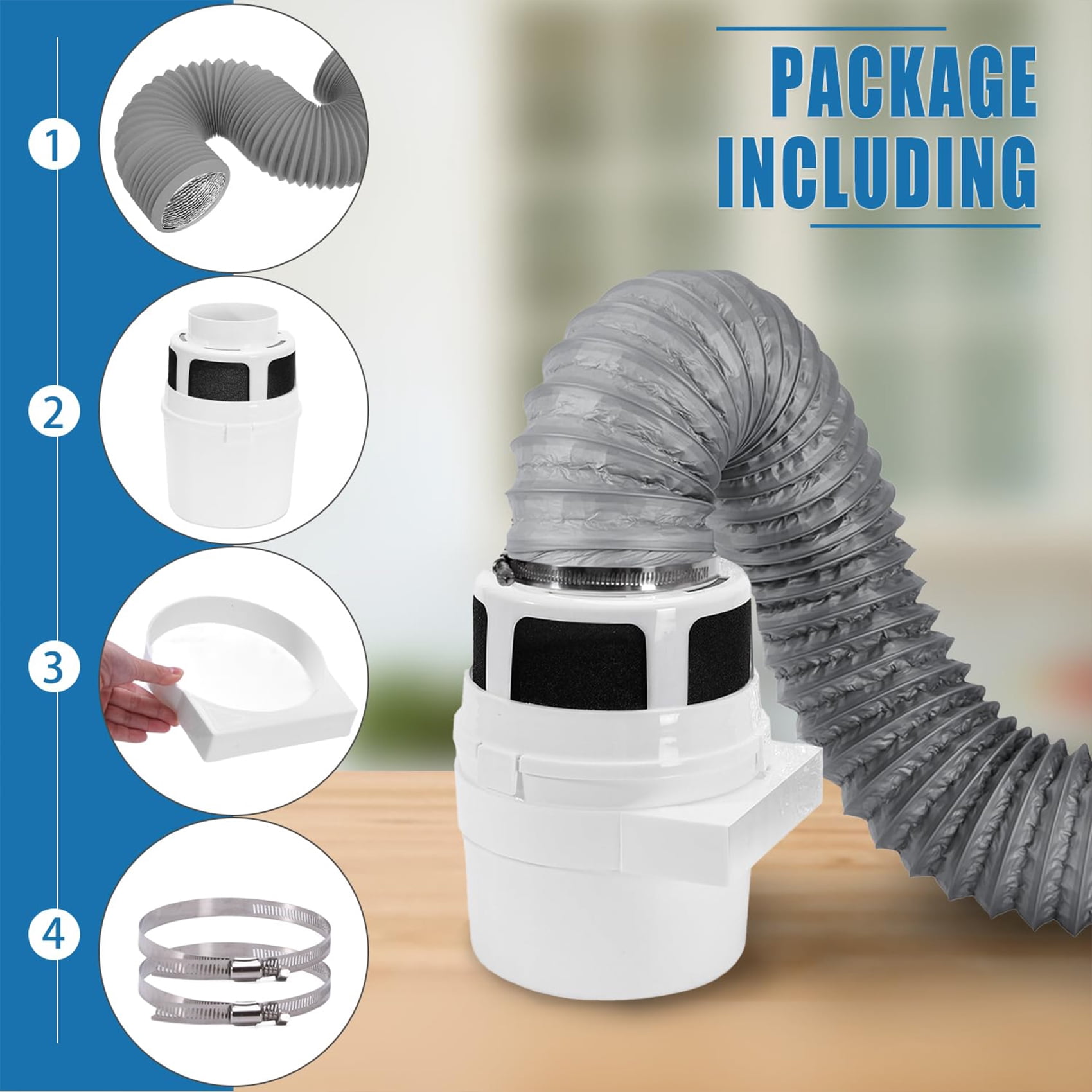 Tuoowo Indoor Dryer Vent Kit Lint Trap Bucket with 4 Inch by 5 Feet Grey Proflex Duct
