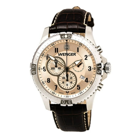 Wenger 77052 Men's Squadron Chrono Leather Strap Antique Silver Dial Chronograph Watch