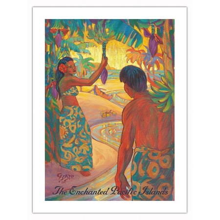 Hawaii - The Enchanted Pacific Islands - Vintage Hawaiian Travel Poster by Rick Sharp - Fine Art Matte Paper Print (Unframed) 18x24in