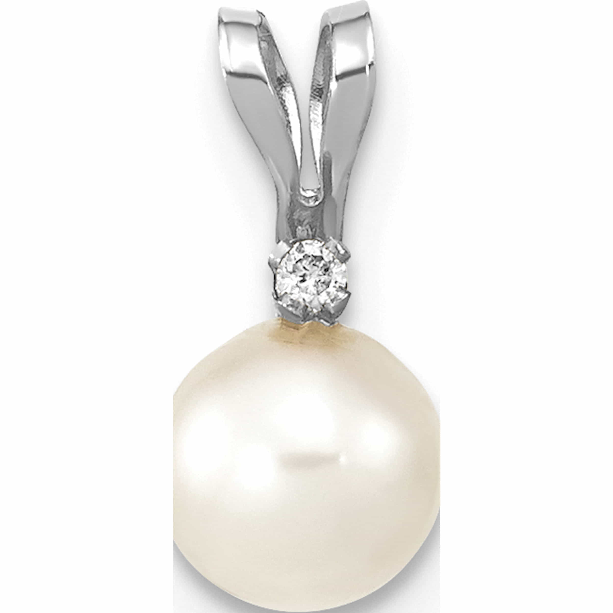 14K White Gold 14Kw 5-6mm Round Saltwater Akoya Cultured Pearl Diamond Pendant (10.9 X 5.5) Made In Canada -Jewelry By Sweet Pea