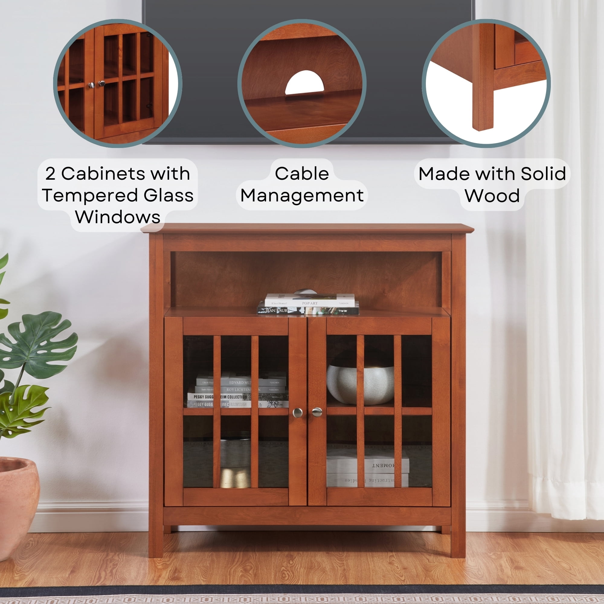 Convenience Concepts Big Sur Highboy TV Stand with Storage Cabinets for TVs up to 40 Inches, Cherry