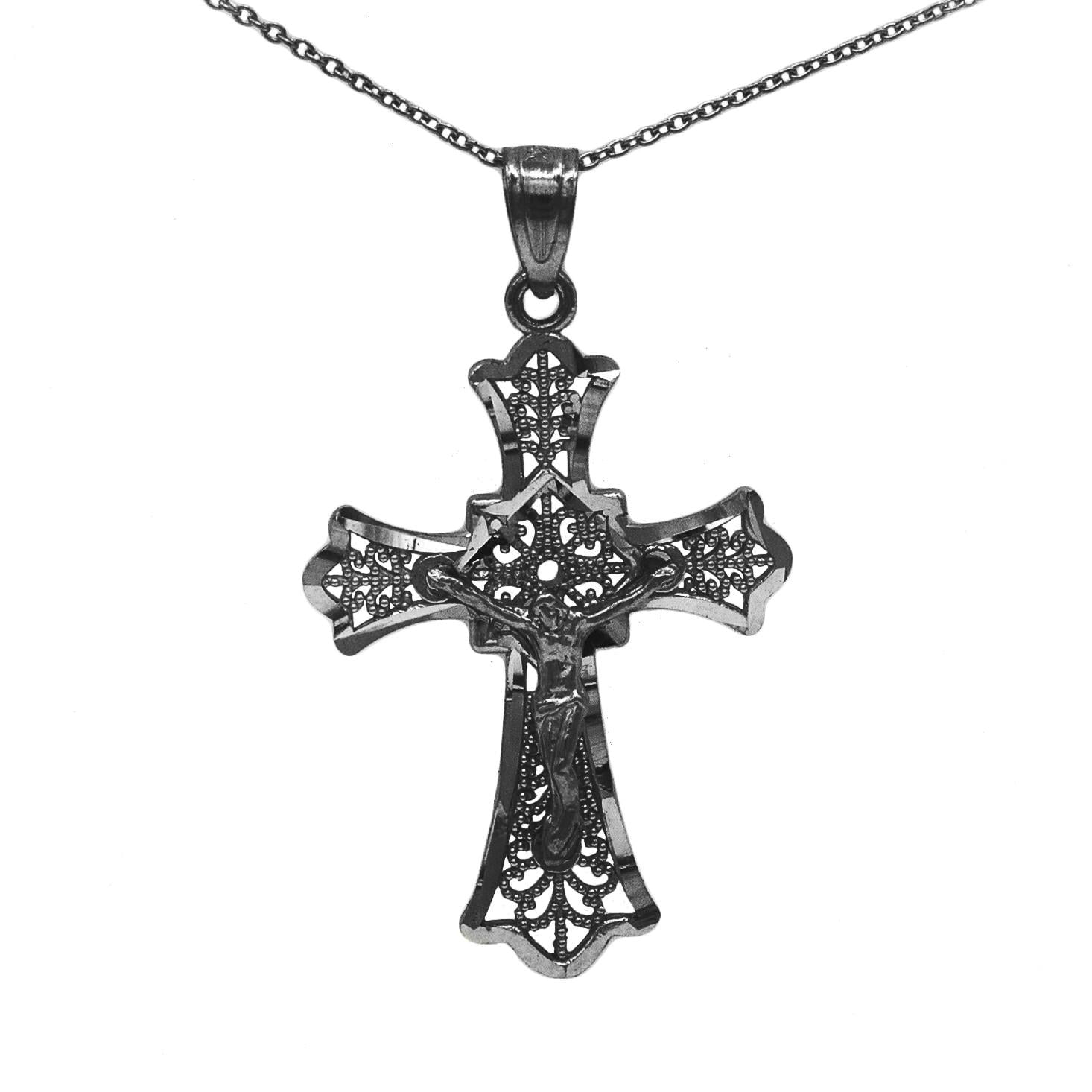 925 Sterling Silver Polished Large INRI Crucifix Flat-back Charm Pendant