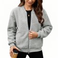 thumbnail image 7 of Women's Fashion Warm Shearling Zip Up Solid Jacket Gray L, 7 of 7