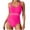 Pinky, variant on Bigersell Ruched One-Piece Athletic Swimsuits Women Round Neck Mesh High Cut Bathing Suit Sporty Swimwear Green-a M