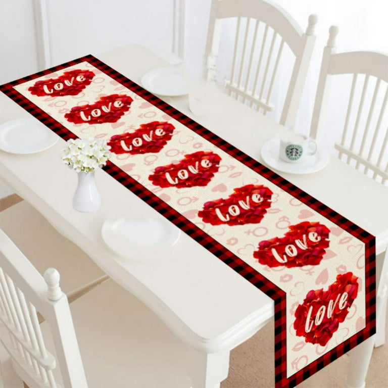 Novelty E Valentine Table Runner - 72 inch Long, Happy Valentine's Day Love Heart Print Kitchen Dining Table Runner Dresser Scarves, Farmhouse Home Decor for