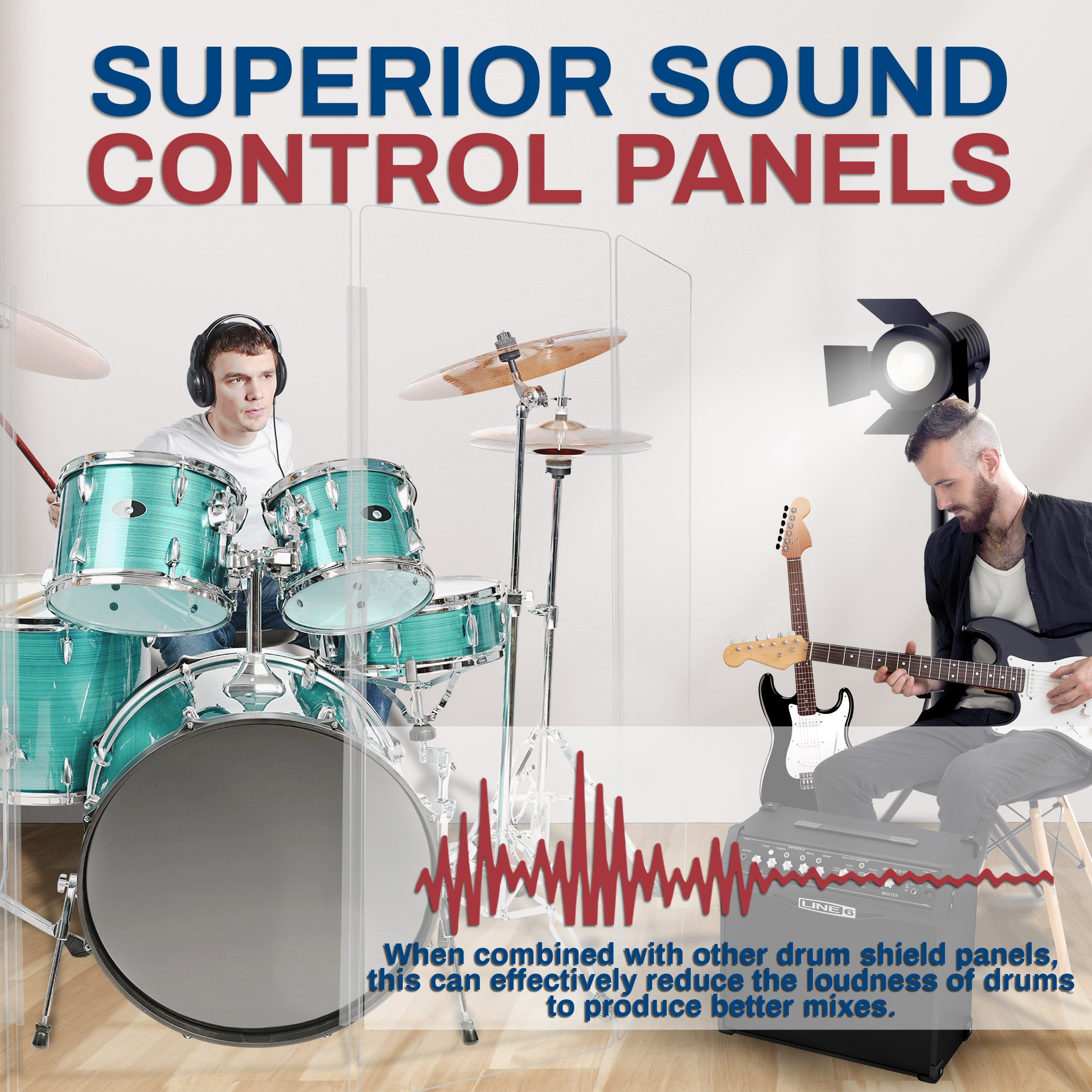 PENNZONI Sinlge Panel Acrylic Drum Shield w/ Plastic Hinges, 4ft Drum Screen