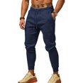 thumbnail image 4 of Men's Tapered Jogger Sweatpants, Drawstring Elastic Waist Outdoor Working Pants, Fall Slim Fit Solid Color Casual Trousers with Pockets Navy 3XL, 4 of 6