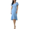 thumbnail image 2 of INSPIRE CHIC Womens' Lace Floral Dresses Fishtail Formal Cocktail Short Sleeve Midi Dress M Light Blue, 2 of 6