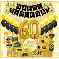 60th Birthday Decoration Black and Gold for Boy & Girl, 60th Cake Topper, 60th Party Supplies for Her and Him, 60th Birthday Photo Props